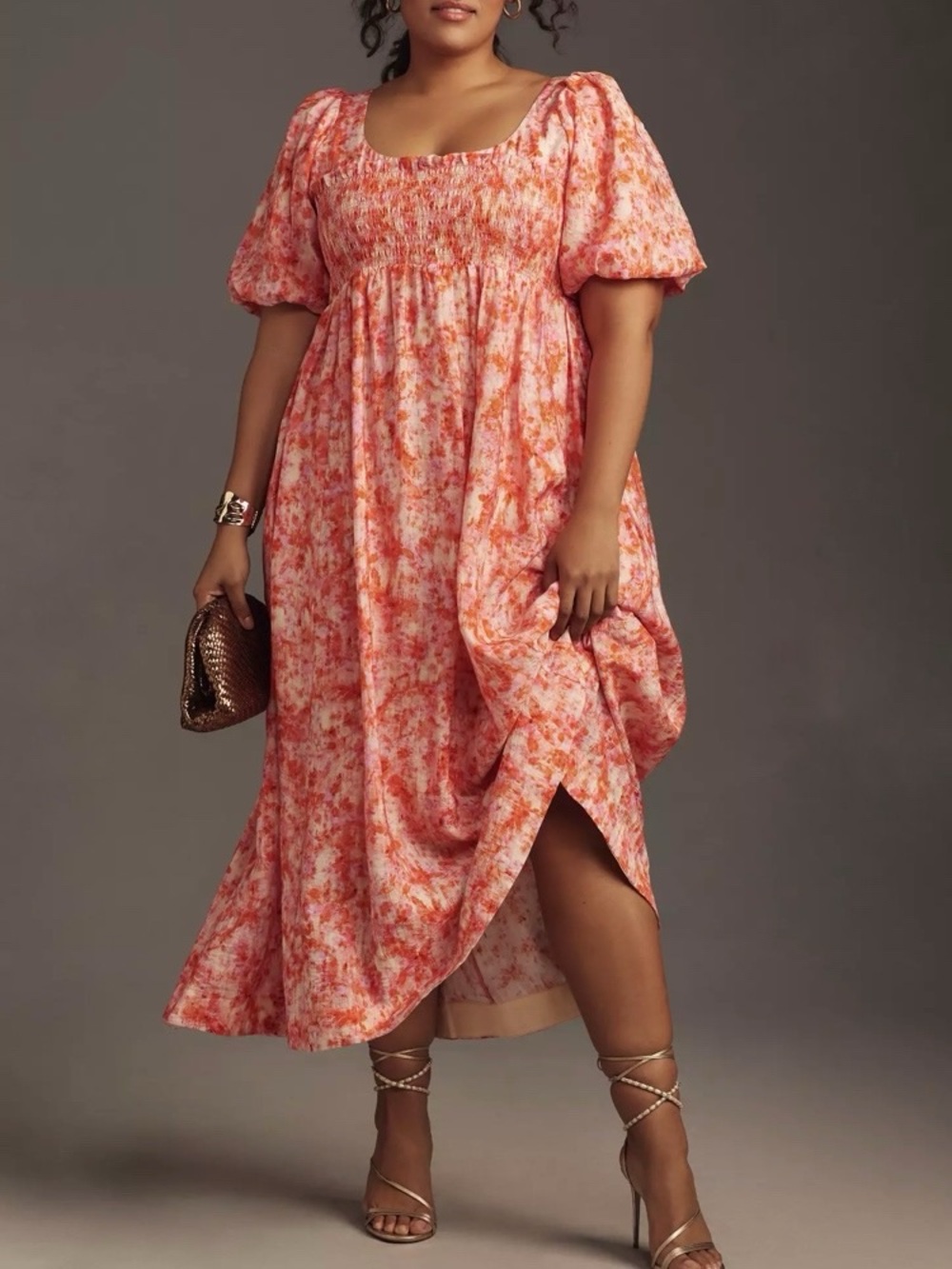 By Anthropologie Short Sleeve Smocked Babydoll Midi Dress Size 2X Floral Pockets